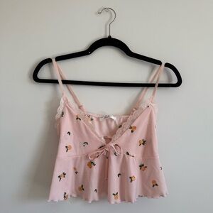 Floral Pink Lace Trim Cami Top